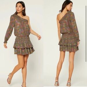 NWT Current Air Rainbow One Shoulder Smocked Waist Dress